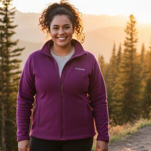 Columbia Full Zip Fleece Jacket 1X Plus Size | Deep Plum / Purple Teddybear